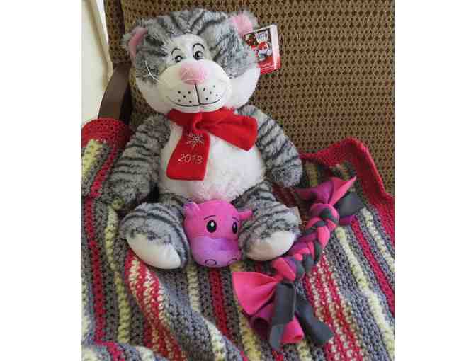 Pink and Grey Hand Knit Blanket and Toys