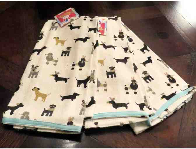 Set of Three kitchen towels with multiple puppies