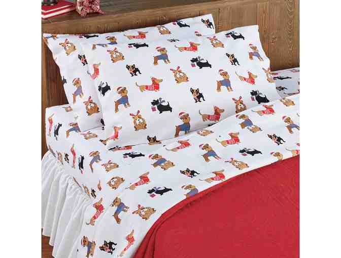 Festive Holiday Dogs Flannel Sheets Set  Full - Photo 1