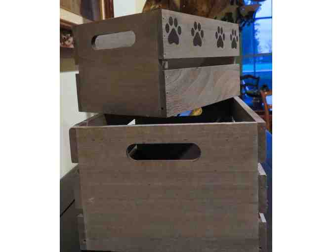 2 wooden toy crates - Home is where the dog is and paw prints