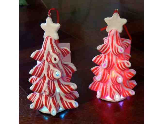 Pair of Light up Resin Christmas Trees