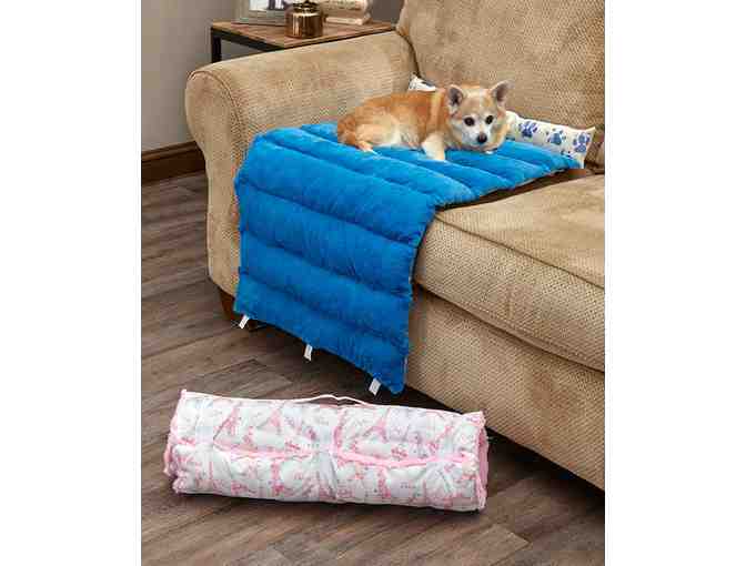 Blue Paw Print Portable Roll Up Pet Bed