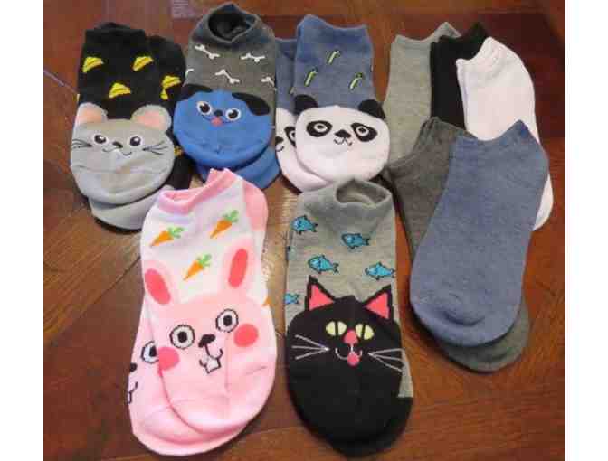 10 pair ankle socks - animals and solids - Photo 1