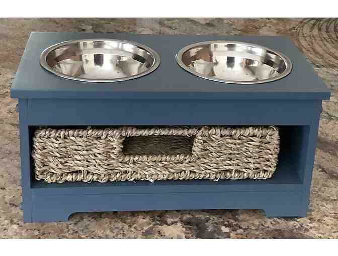 Pet Food Bowls on stand with basket