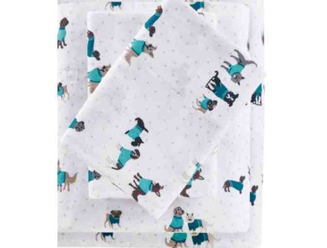 Teal Dogs Flannel Sheets Set QUEEN (corrected)