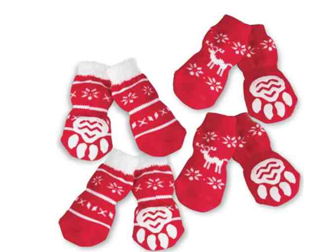 Snowflake and Reindeer Pet Socks - Medium
