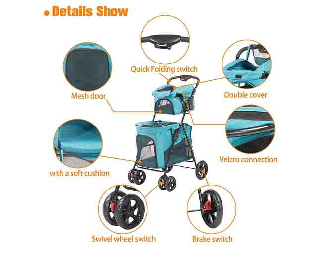 Double Decker Pet stroller - Blue