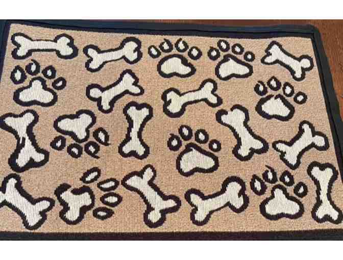 Bone placemat and two dog bowls