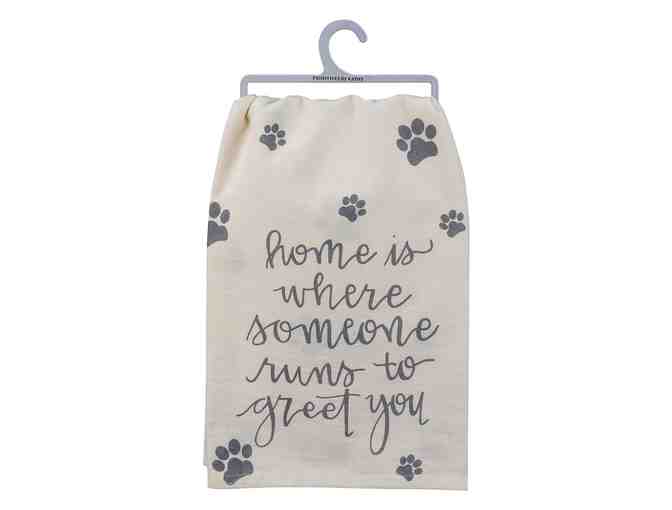 Primitives by Kathy | Gray Paw Print 'Home Is Where Someone...' Dish Towel