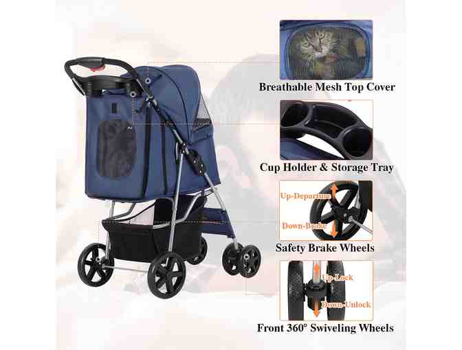 4 Wheel Pet Stroller for Small to Medium Dogs and Cats