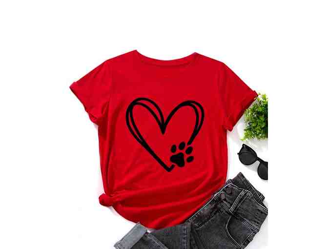 Red Heart & Paw-Print Crewneck Tee - Women size 10