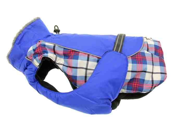 Doggie Design Alpine All-Weather Dog Coat Royal Blue Plaid - size Small