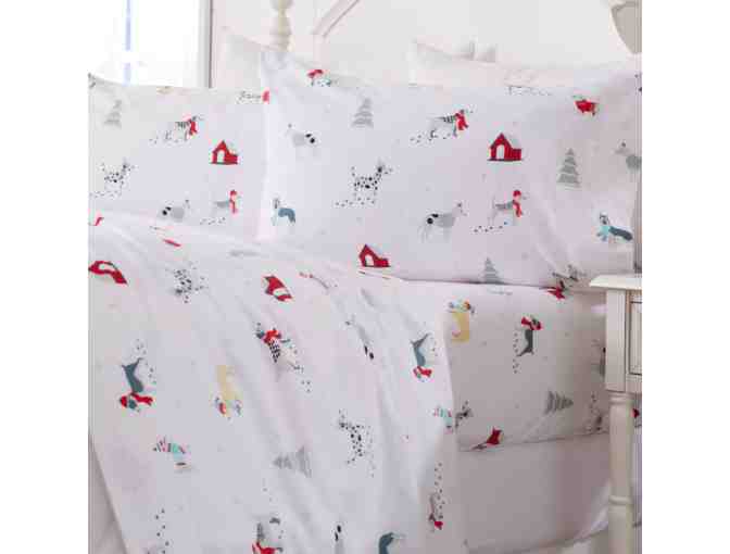 Pups in the Snow Flannel Sheet Set - Queen