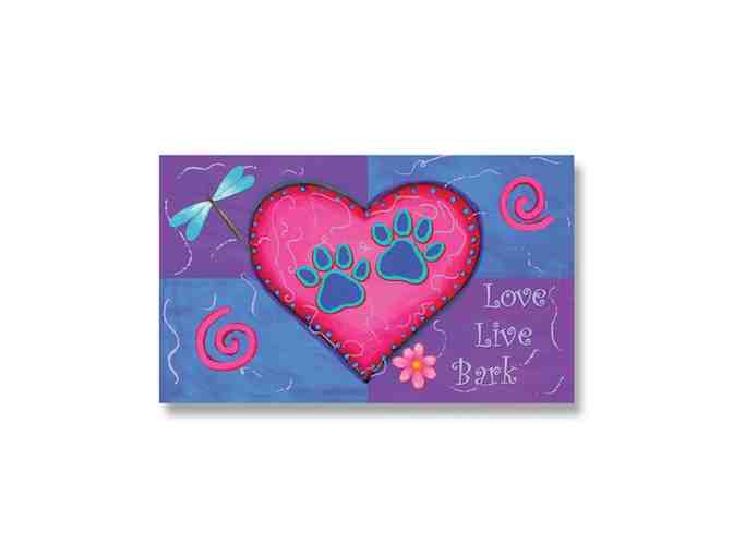 Purple & Pink 'Love Live Bark' Paw Print Heart Doormat