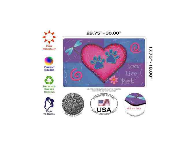 Purple & Pink 'Love Live Bark' Paw Print Heart Doormat