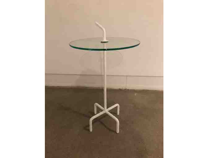 Glass Occasional Table with White Wrought Iron Hook Handle from Hauser Stores