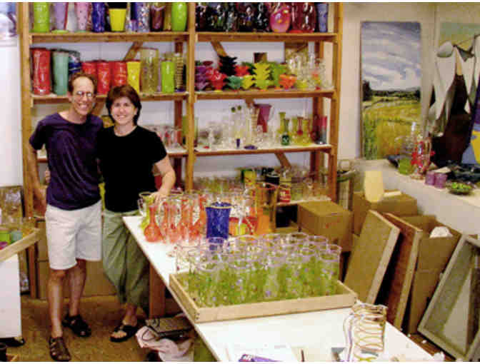 Hand Blown Glass Pitcher & 8 Tumblers from Pean Doubulyu Glass