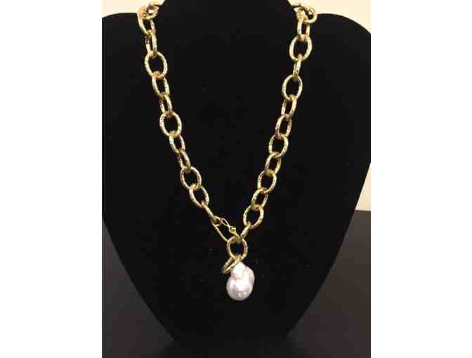 18K Gold Plated Necklace with White Baroque Pearl by Lisa Mackey Design