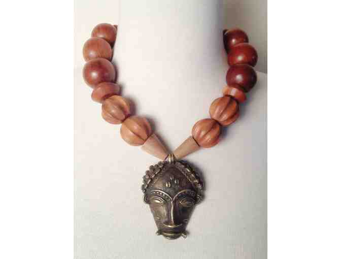 Hand-Made One-of-a-Kind Statement Necklace Featuring a Bronze Mask from Kenya