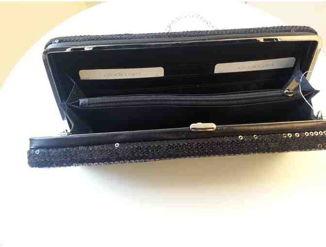 Black Sequin Evening Clutch with Chain Strap