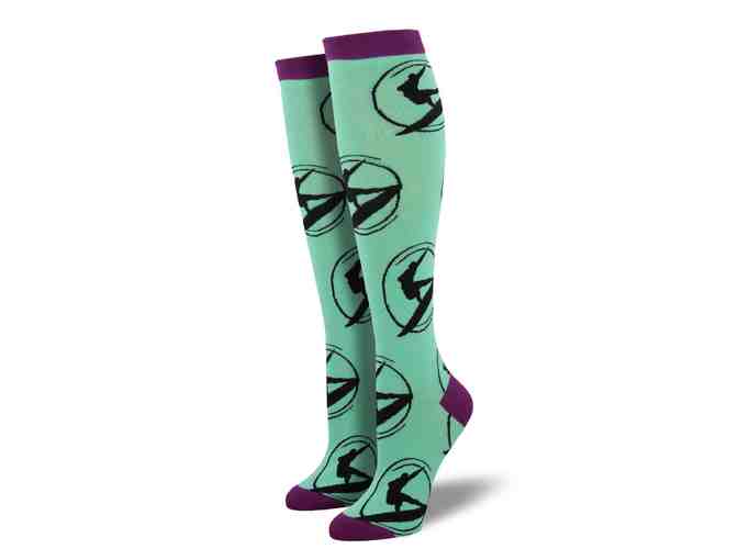 Socksmith Design: Women's 'Santa Cruz Waves - Mint/Black' Knee High Socks