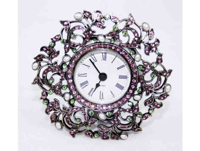 Artisan Vintage Glass Clock with Gemstones