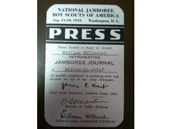 EXCEPTIONALLY RARE 1935 National Jamboree Press Pass for William Hillcourt, MINT!