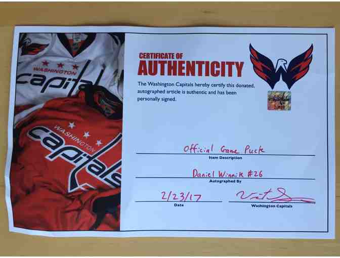 Daniel Winnik Autographed Washington Capitals Game Puck