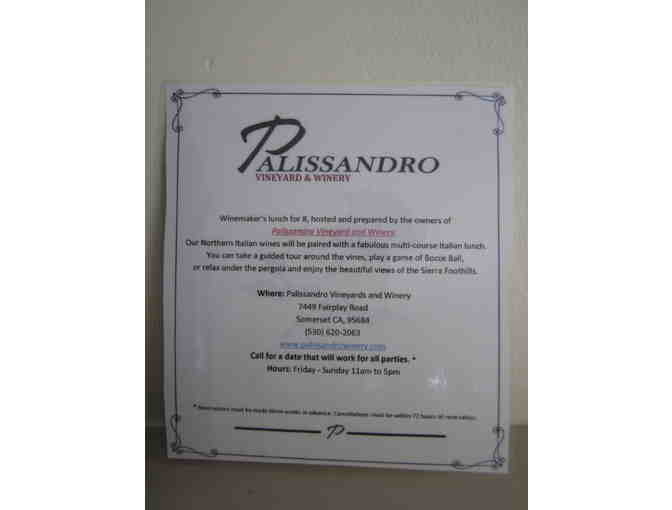2 bottles of Palissandro wines and Winemaker's lunch and tour for 8