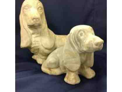 Mom and buppie basset hound garden statues