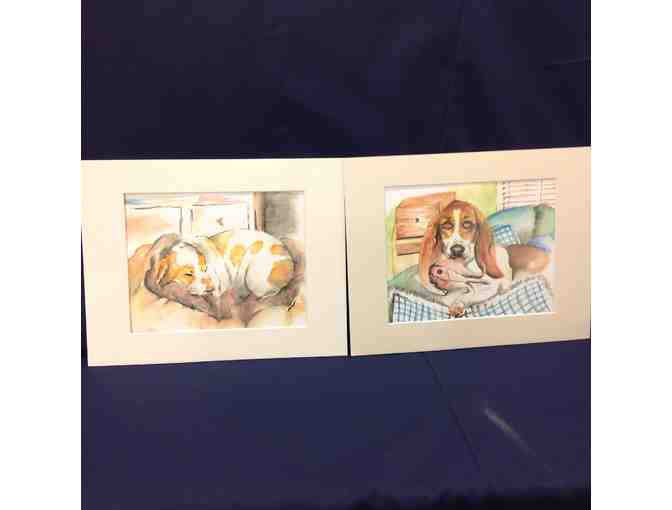Set of 2 Watercolor Basset Prints
