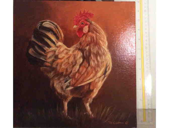 Painting_ Rhode Island Red Rooster, 12' x 12', Tom Chapman