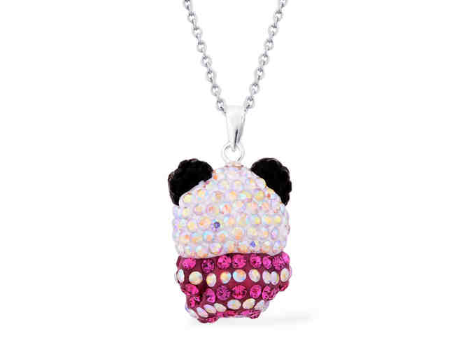 Panda Pendant with Pink, White, and Black Austrian Crystal in Sterling