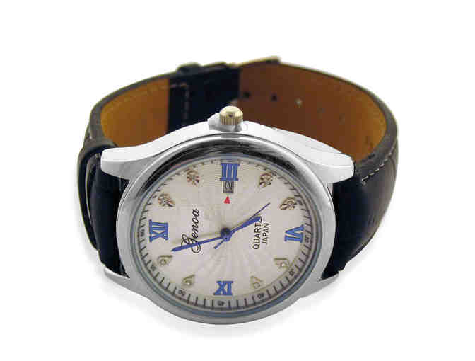 Men's Austrian Crystal Watch with Leather Strap