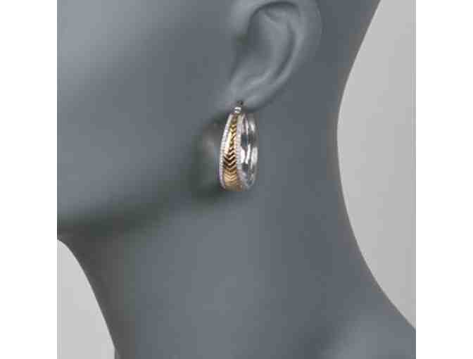 Tapered Diamond Hoop Earrings in Two-Tone - by Ross-Simons