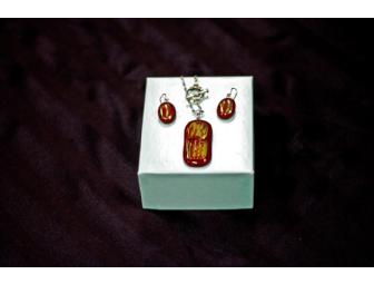 Red Dichronic Pendant and Earring Set