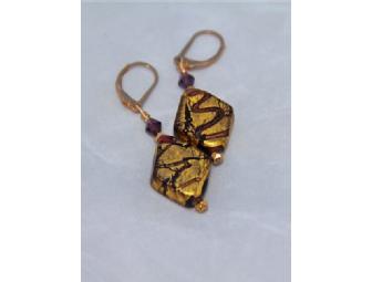 14k gold foiled art glass earrings w/ Swarovski crystal