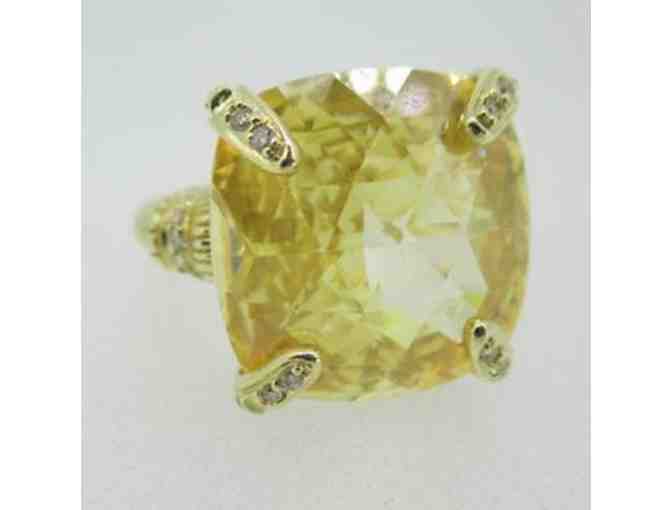 18K Gold Lola Ring with Cushion Canary Crystal and Diamonds 29 CTs - Photo 1