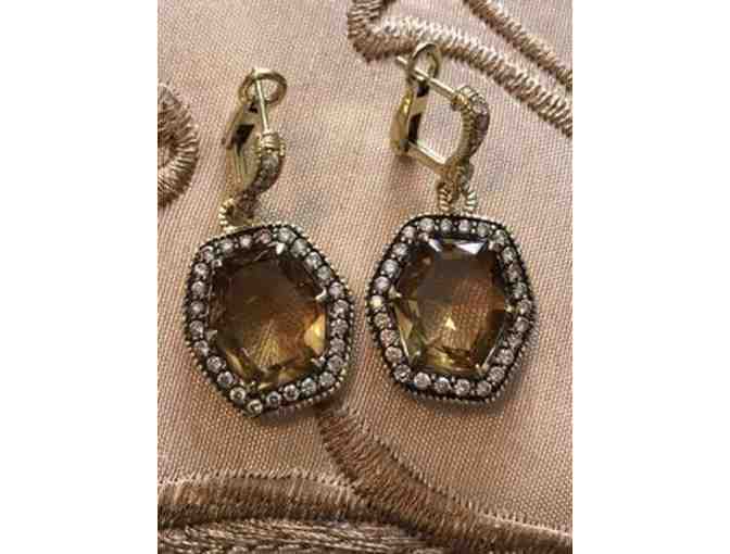 18K Gold Citrine White & Champagne 1.16 CT Diamond Earrings - Photo 1