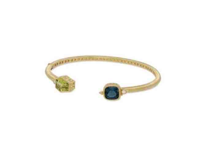 18K Gold Peridot & London Blue Topaz Cuff With Bezel Set Diamond Accents 0.05 - Photo 1