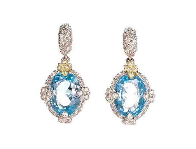 18K Gold and Sterling Silver Blue Topaz Drop Earrings, White Sapphires - Photo 1