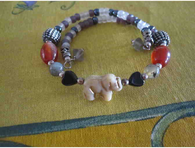 Memory Wire Elephant Charm and Beaded Bracelet
