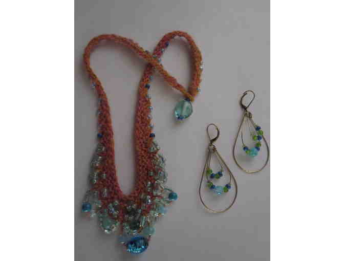 Beaded Necklace, knitted, with matching Earrings