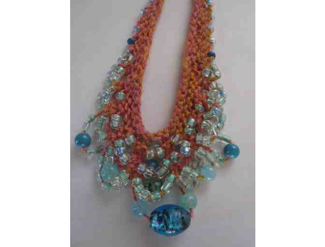 Beaded Necklace, knitted, with matching Earrings
