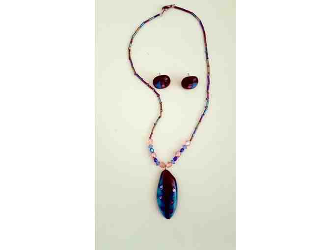 Fused Blue Necklace with Earrings handmade in Israel!
