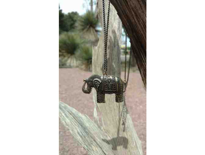 Antique Brass Elephant Necklace w/earrings