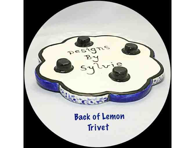 Pair of Ceramic Trivets with Fun and Funky Lemon and Apple Motif