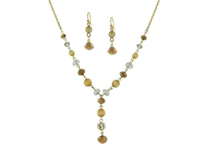 1928 JEWELRY: 2 Neutral Y Necklaces, Matching Earrings & Ring