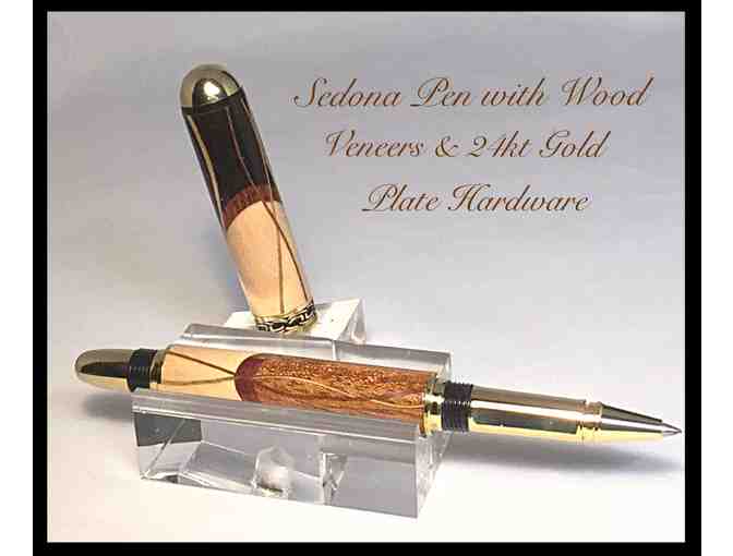 Luxury Sedona Pen with Veneer Inlays, 24kt Gold Plate Hardware & Wooden Case