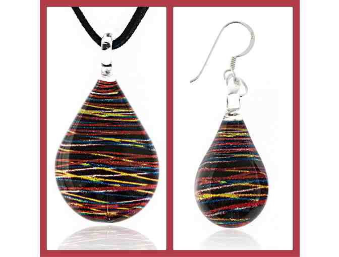 Matching Hand-Blown Glass Pendant Necklace & Earrings